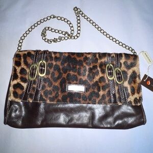 MARCO BUGGIANI Animal Print Calf Hair Leather Convertible Clutch Bag NWT